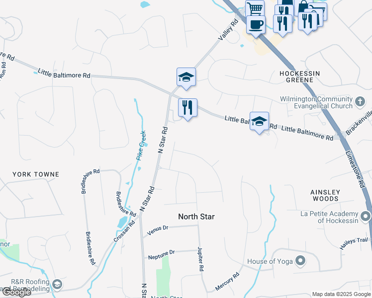 map of restaurants, bars, coffee shops, grocery stores, and more near 603 Normans Lane in Newark