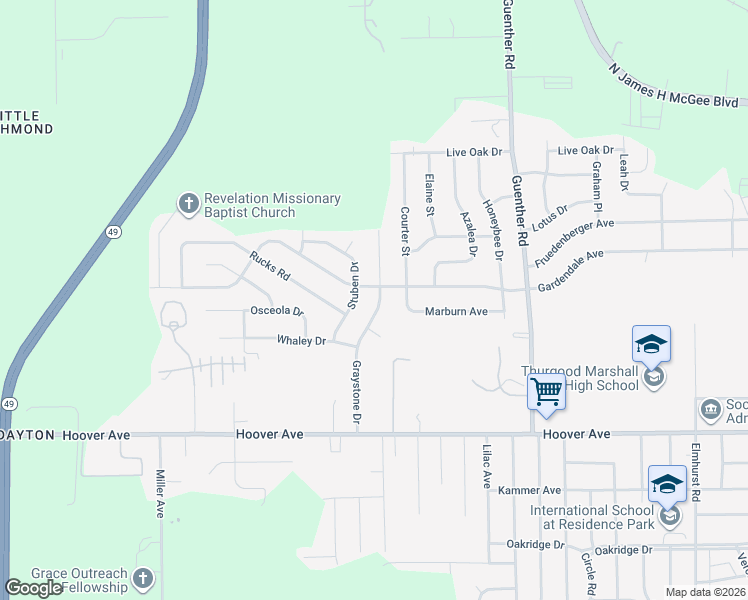 map of restaurants, bars, coffee shops, grocery stores, and more near 1401 Graystone Drive in Dayton