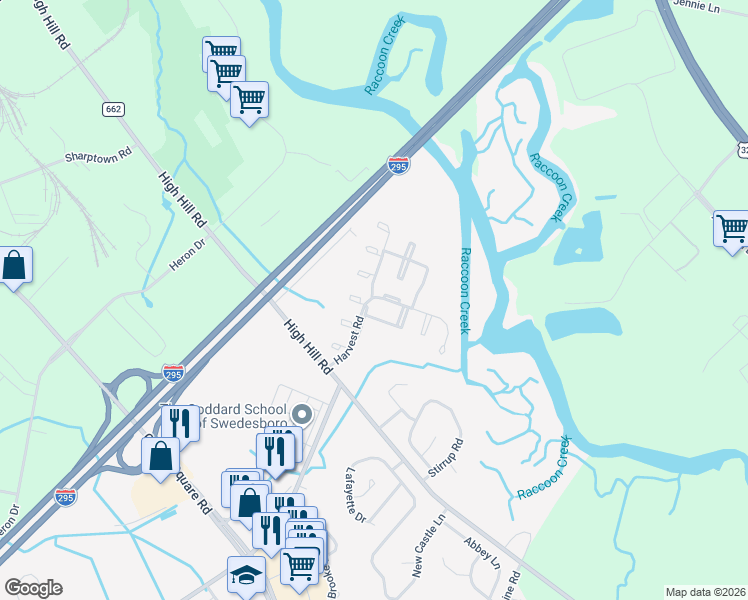 map of restaurants, bars, coffee shops, grocery stores, and more near 10 Hickory Lane in Swedesboro