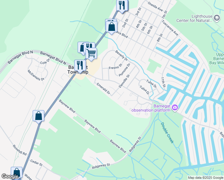 map of restaurants, bars, coffee shops, grocery stores, and more near 154 Bayshore Drive in Barnegat Township