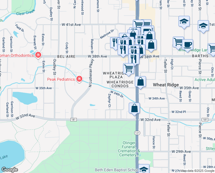 map of restaurants, bars, coffee shops, grocery stores, and more near 3562 Allison Street in Wheat Ridge