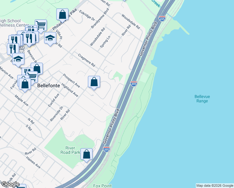 map of restaurants, bars, coffee shops, grocery stores, and more near 1233 Governor House Circle in Wilmington