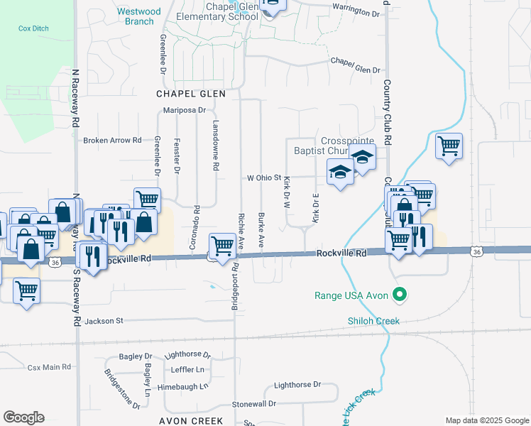 map of restaurants, bars, coffee shops, grocery stores, and more near 78 Burke Avenue in Indianapolis