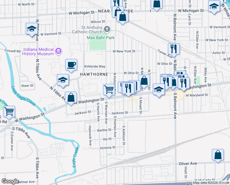 map of restaurants, bars, coffee shops, grocery stores, and more near 39 N Holmes Ave in Indianapolis