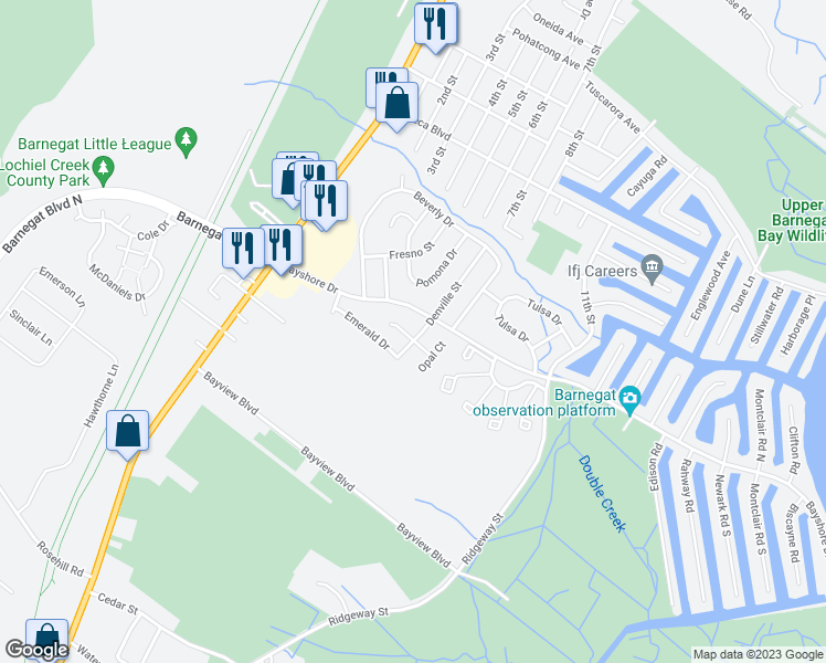 map of restaurants, bars, coffee shops, grocery stores, and more near 6A Diamond Drive in Barnegat Township