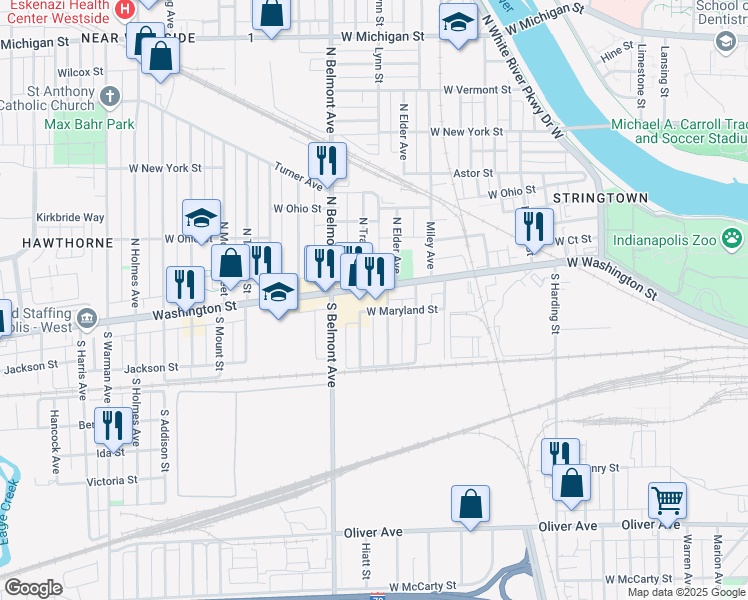 map of restaurants, bars, coffee shops, grocery stores, and more near in Indianapolis