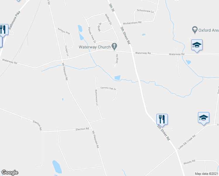 map of restaurants, bars, coffee shops, grocery stores, and more near Century Oak Drive in Oxford