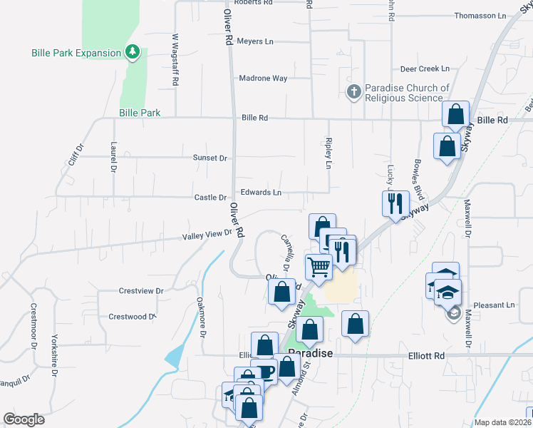 map of restaurants, bars, coffee shops, grocery stores, and more near 690 Brookhaven Drive in Paradise