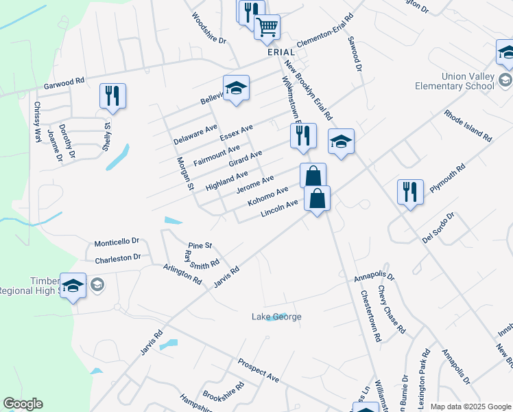 map of restaurants, bars, coffee shops, grocery stores, and more near 24 Kohomo Avenue in Gloucester Township