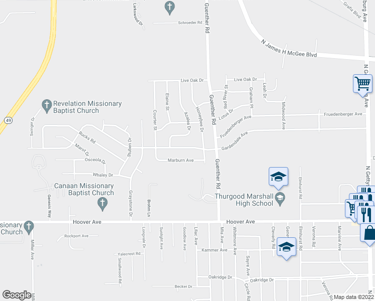 map of restaurants, bars, coffee shops, grocery stores, and more near 4830 Gardendale Avenue in Dayton