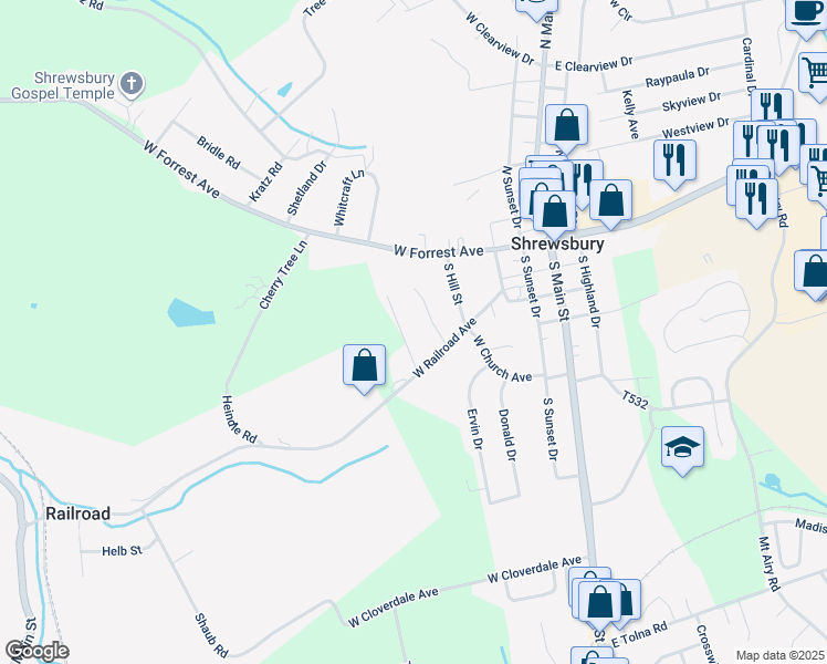 map of restaurants, bars, coffee shops, grocery stores, and more near 47 Glenn Court in Shrewsbury