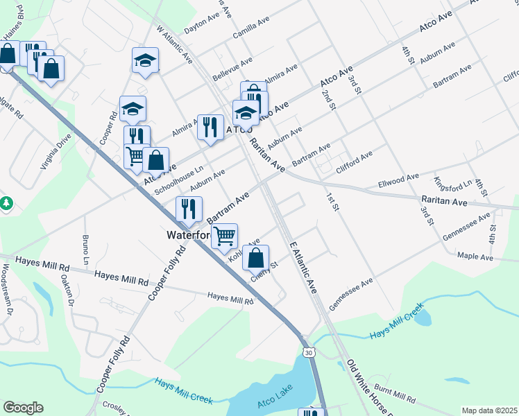 map of restaurants, bars, coffee shops, grocery stores, and more near 467 W Atlantic Ave in Waterford