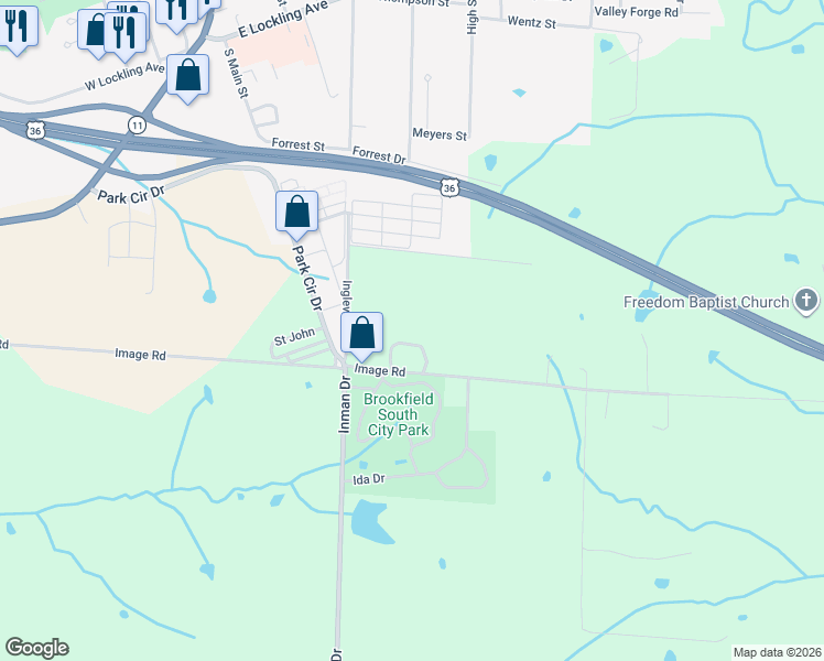 map of restaurants, bars, coffee shops, grocery stores, and more near 26153 Image Road in Brookfield