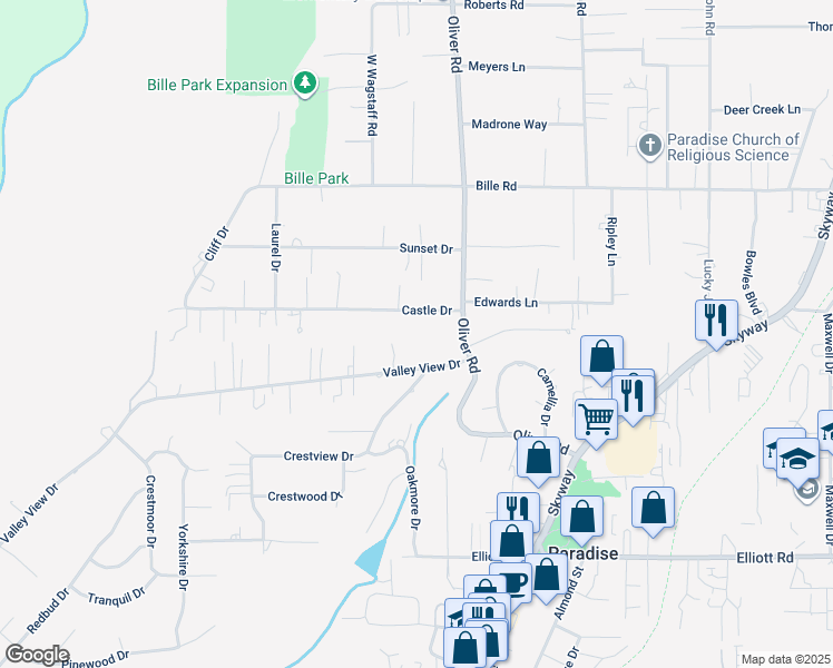 map of restaurants, bars, coffee shops, grocery stores, and more near 618 Castle Drive in Paradise
