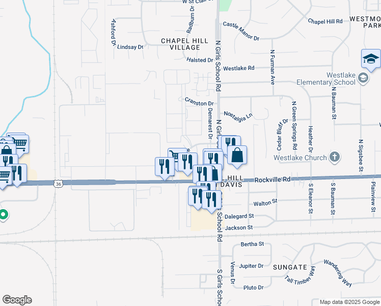 map of restaurants, bars, coffee shops, grocery stores, and more near in Indianapolis