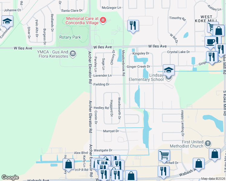 map of restaurants, bars, coffee shops, grocery stores, and more near 4200-4302 Fielding Dr in Springfield
