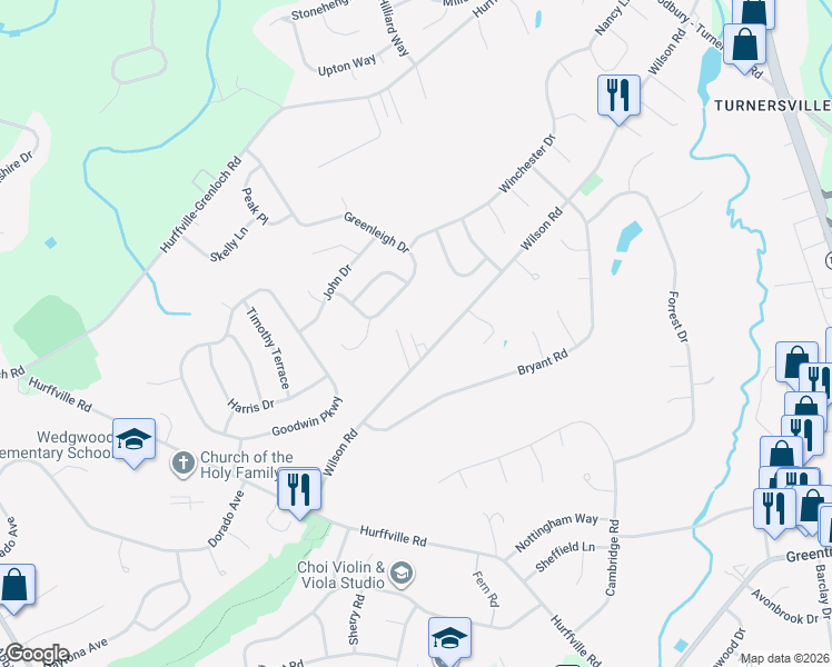 map of restaurants, bars, coffee shops, grocery stores, and more near 218 Wilson Road in Washington Township