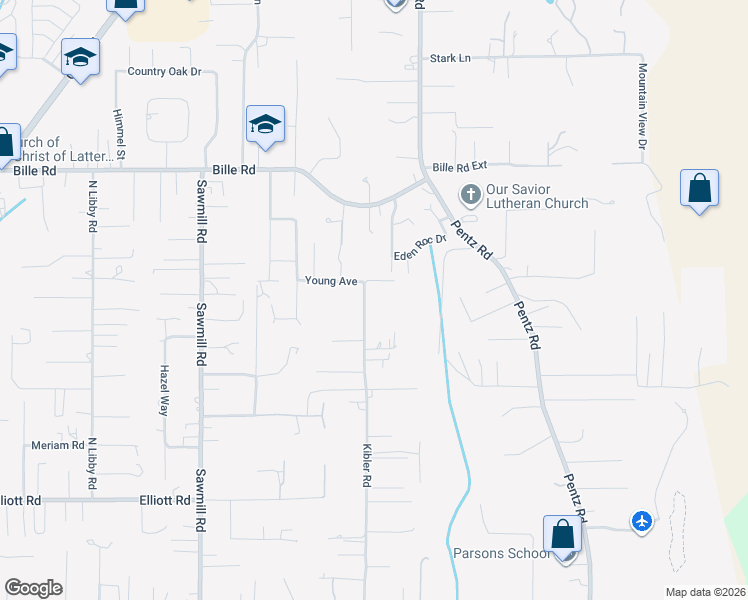 map of restaurants, bars, coffee shops, grocery stores, and more near 1690 Young Avenue in Paradise