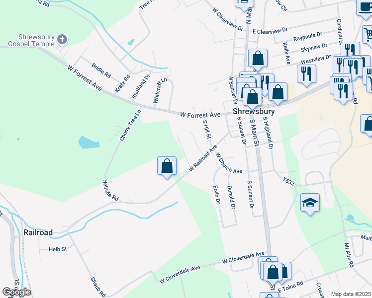map of restaurants, bars, coffee shops, grocery stores, and more near 47 Glenn Court in Shrewsbury