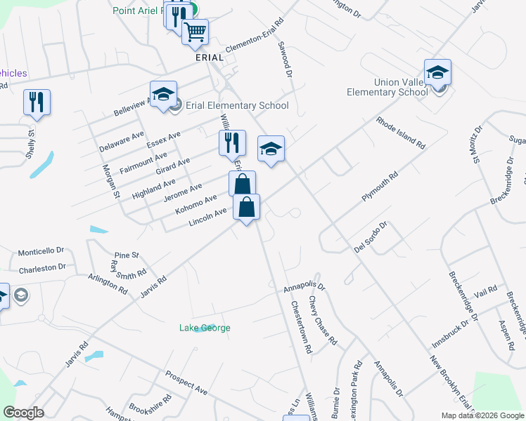 map of restaurants, bars, coffee shops, grocery stores, and more near 934 Jarvis Road in Sicklerville