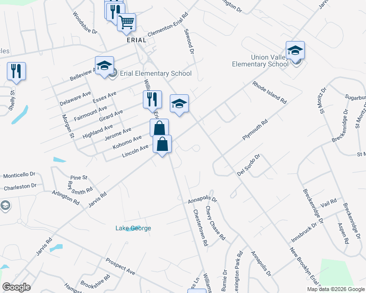 map of restaurants, bars, coffee shops, grocery stores, and more near 934 Jarvis Road in Sicklerville