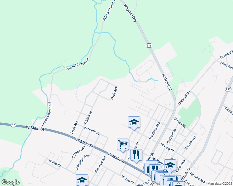 map of restaurants, bars, coffee shops, grocery stores, and more near 454 Frick Avenue in Waynesboro