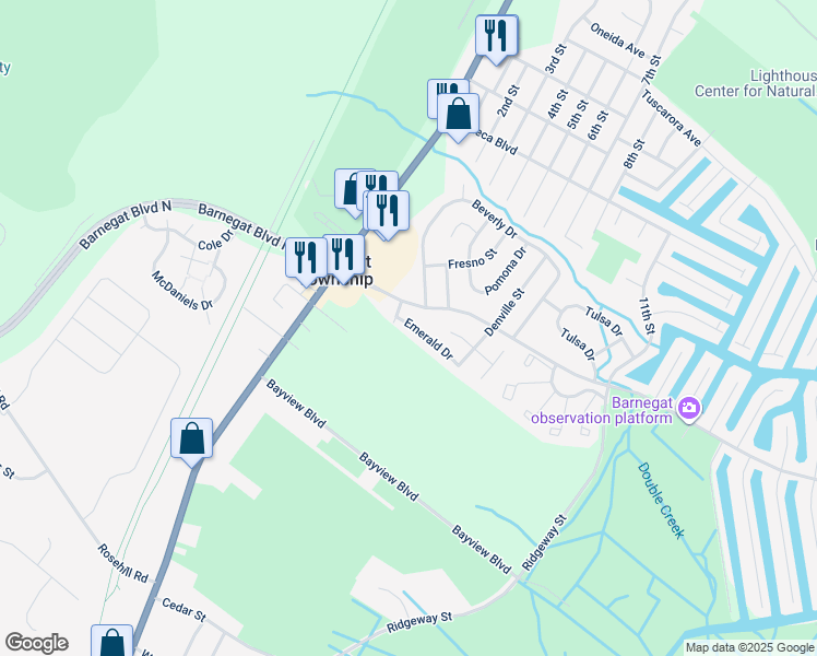 map of restaurants, bars, coffee shops, grocery stores, and more near 19B Emerald Drive in Barnegat Township