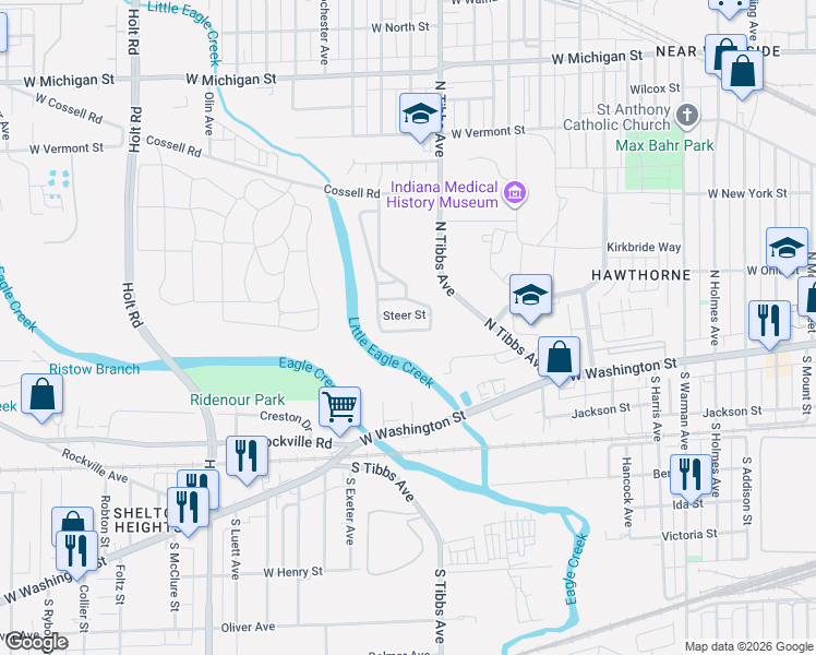map of restaurants, bars, coffee shops, grocery stores, and more near in Indianapolis