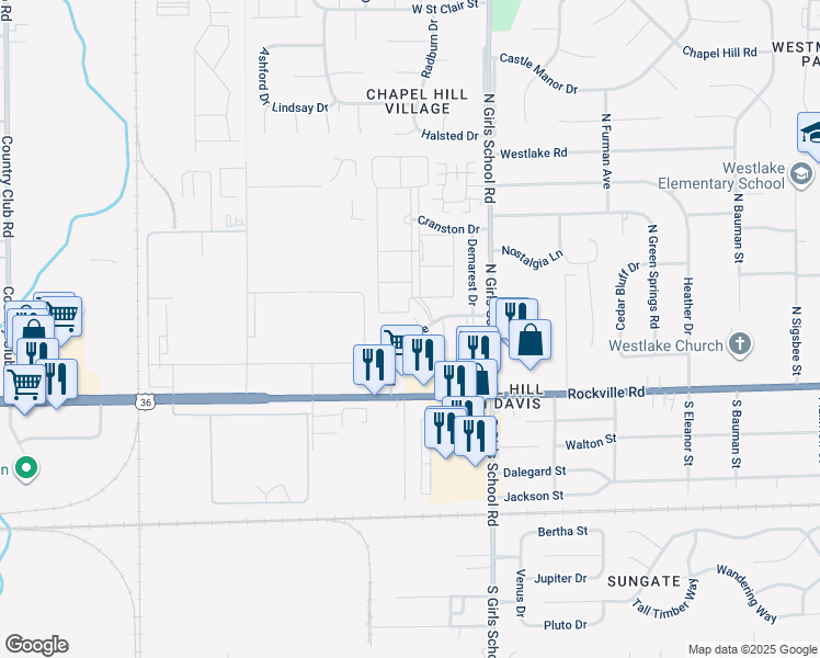 map of restaurants, bars, coffee shops, grocery stores, and more near in Indianapolis