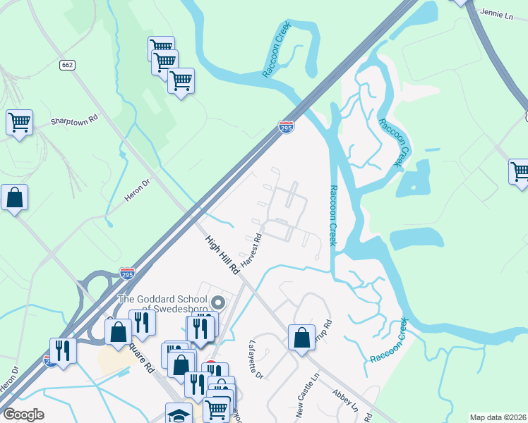 map of restaurants, bars, coffee shops, grocery stores, and more near 10 Hickory Ln in Swedesboro