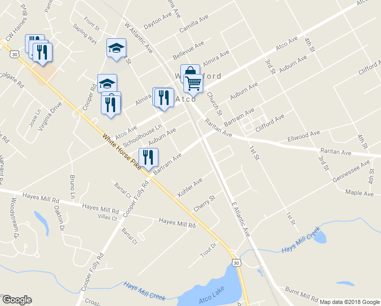 map of restaurants, bars, coffee shops, grocery stores, and more near 2148 Bartram Avenue in Atco