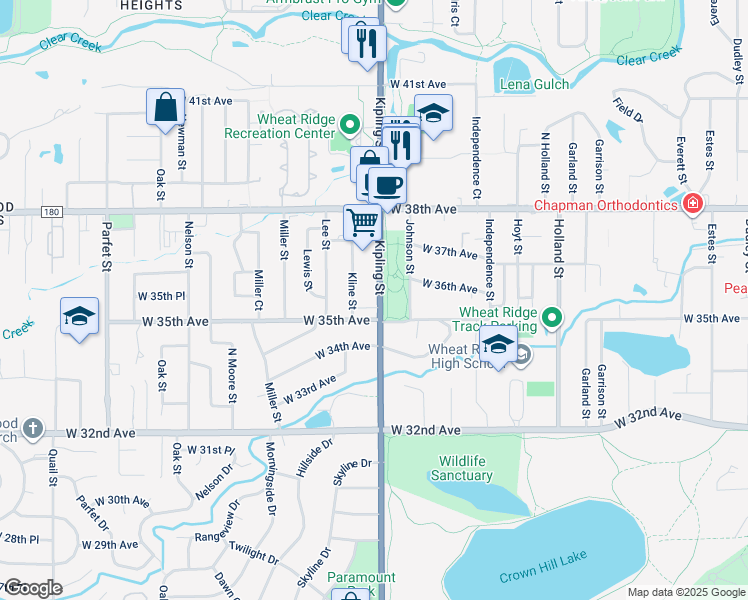 map of restaurants, bars, coffee shops, grocery stores, and more near 3685 Colorado 391 in Wheat Ridge