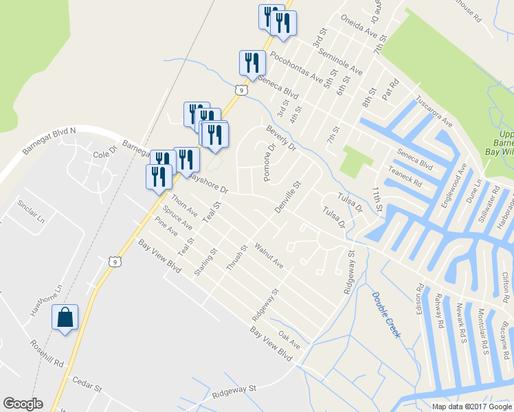map of restaurants, bars, coffee shops, grocery stores, and more near 144 Bayshore Drive in Barnegat Township
