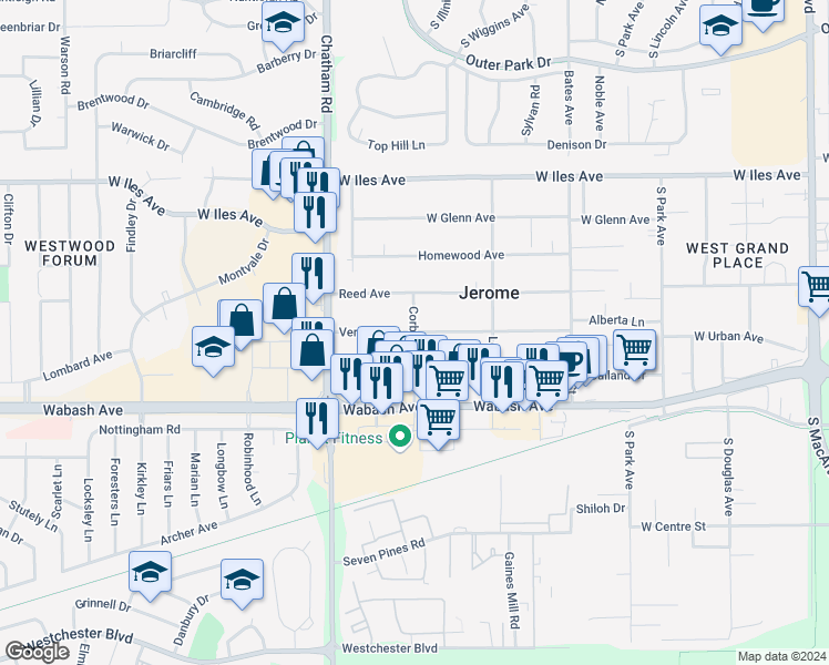 map of restaurants, bars, coffee shops, grocery stores, and more near 1699 Vernon Avenue in Jerome