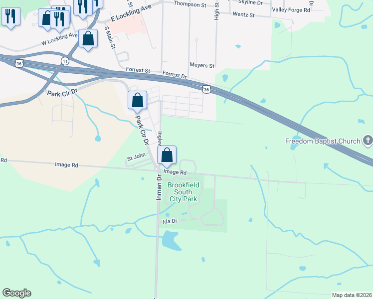 map of restaurants, bars, coffee shops, grocery stores, and more near 26153 Image Road in Brookfield