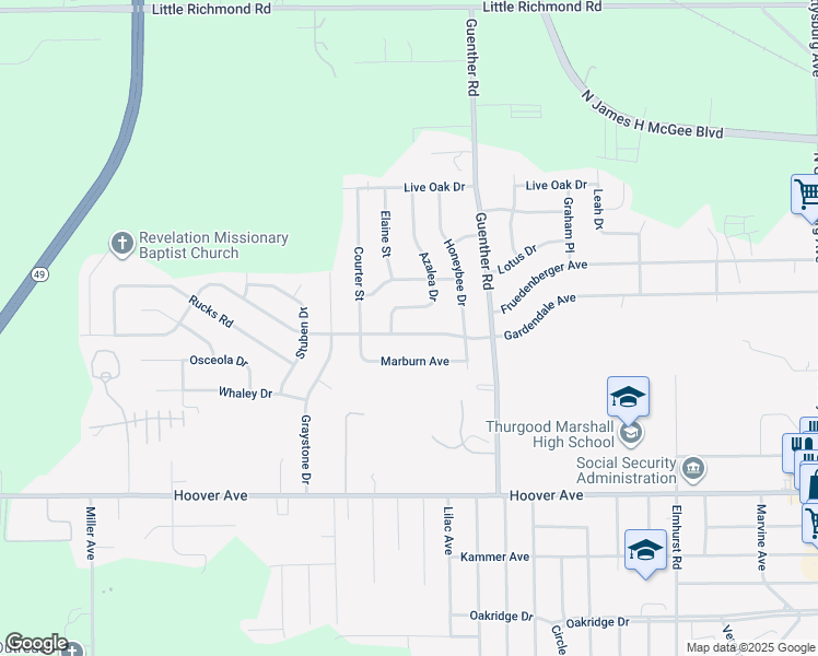 map of restaurants, bars, coffee shops, grocery stores, and more near 4877 Gardendale Avenue in Dayton