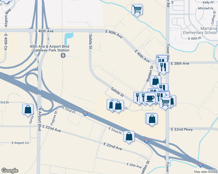 map of restaurants, bars, coffee shops, grocery stores, and more near in Aurora