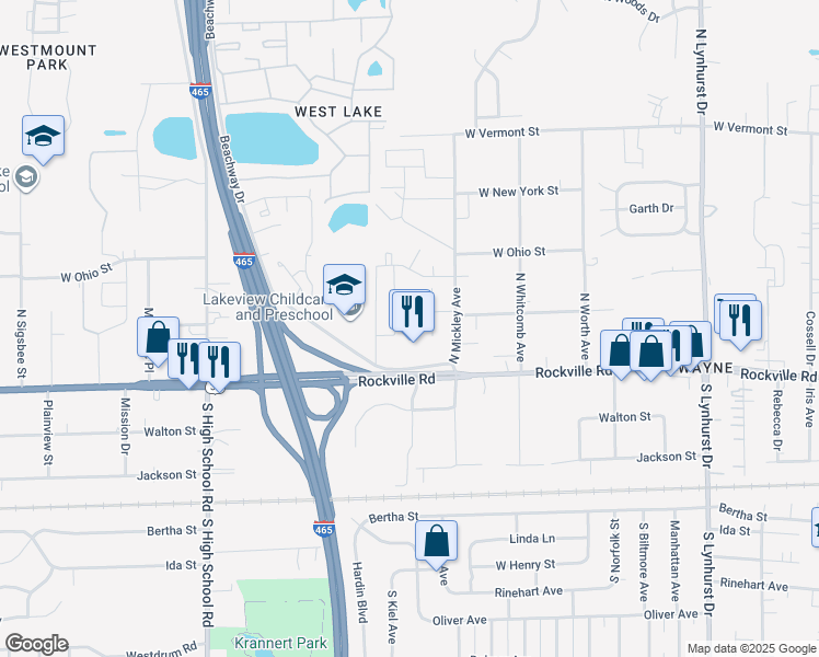 map of restaurants, bars, coffee shops, grocery stores, and more near 50 Port O Call Drive in Indianapolis