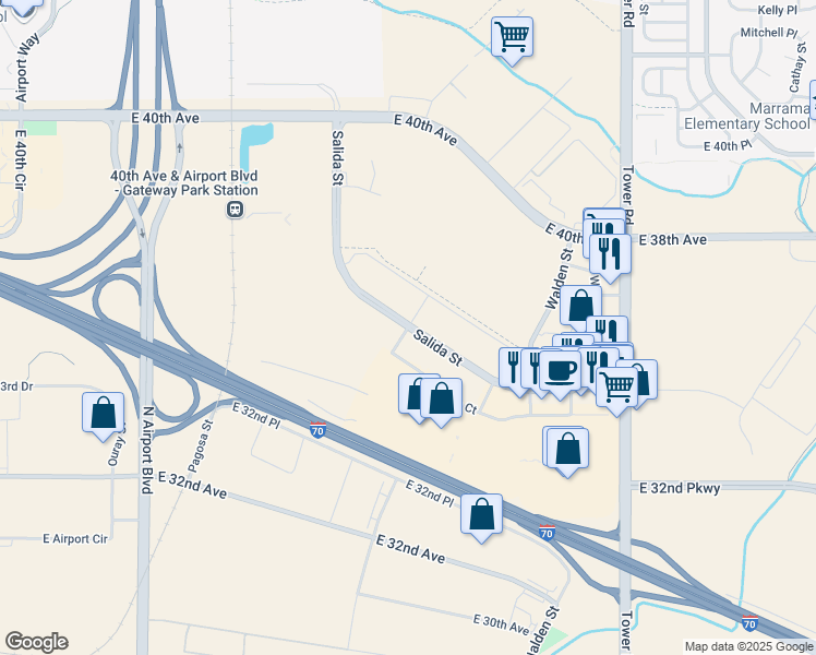map of restaurants, bars, coffee shops, grocery stores, and more near in Aurora