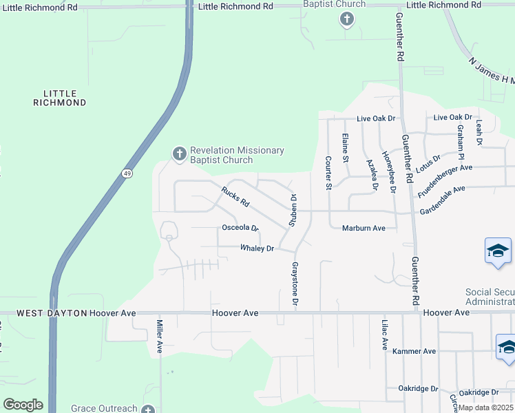 map of restaurants, bars, coffee shops, grocery stores, and more near 5147 Rucks Road in Dayton