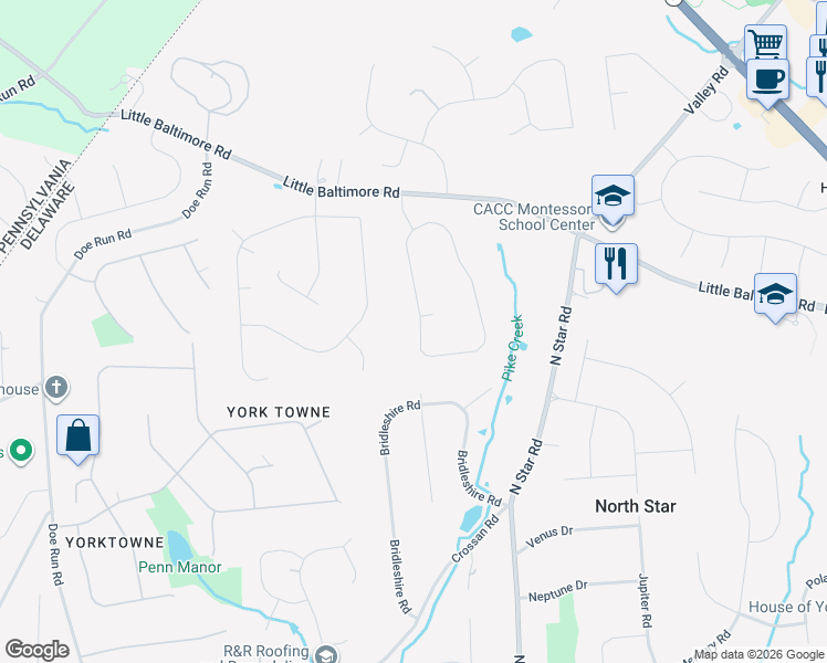 map of restaurants, bars, coffee shops, grocery stores, and more near 19 Tenby Chase Drive in Newark