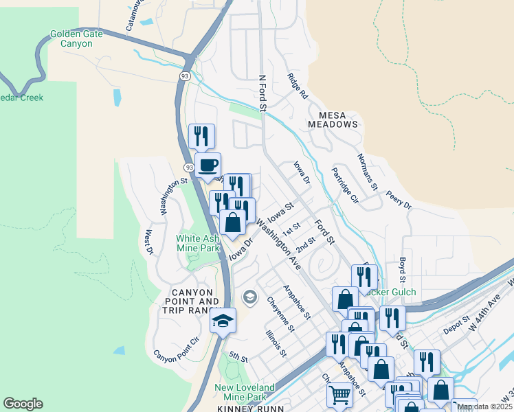 map of restaurants, bars, coffee shops, grocery stores, and more near 303 Jackson Drive in Golden