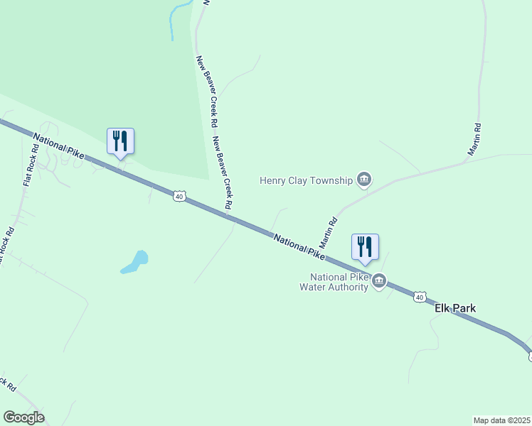 map of restaurants, bars, coffee shops, grocery stores, and more near 5041 National Pike in Markleysburg