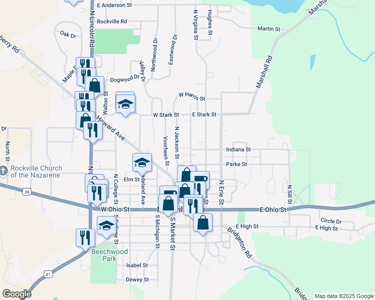 map of restaurants, bars, coffee shops, grocery stores, and more near 418 North Jefferson Street in Rockville