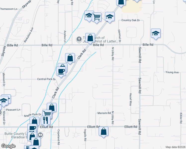 map of restaurants, bars, coffee shops, grocery stores, and more near 1351 Orput Lane in Paradise
