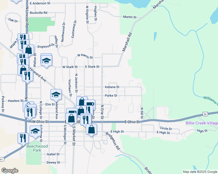 map of restaurants, bars, coffee shops, grocery stores, and more near Indiana Street in Rockville