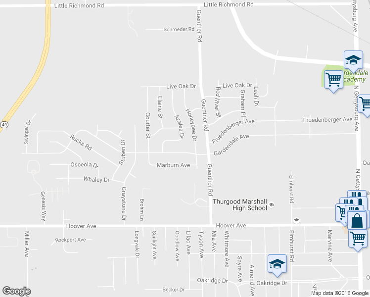 map of restaurants, bars, coffee shops, grocery stores, and more near 4805 Gardendale Avenue in Dayton