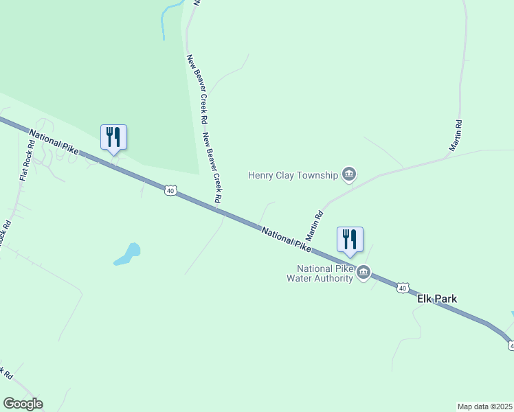 map of restaurants, bars, coffee shops, grocery stores, and more near 5041 National Pike in Markleysburg