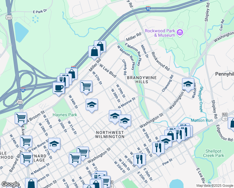 map of restaurants, bars, coffee shops, grocery stores, and more near 701 West 37th Street in Wilmington