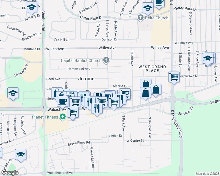 map of restaurants, bars, coffee shops, grocery stores, and more near 2943-2999 Fillmore Street in Jerome